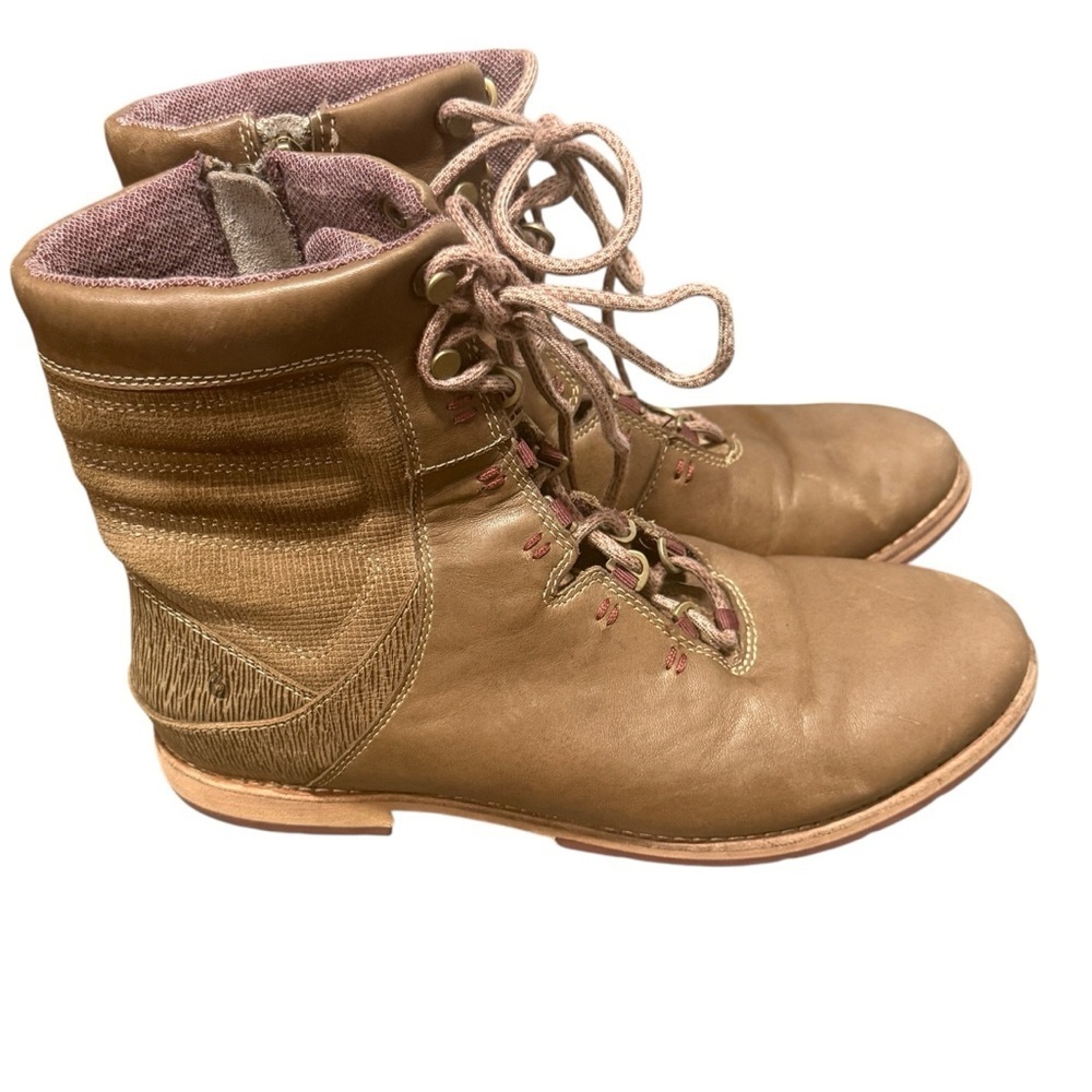 Ahnu Chenery Brown Leather Ankle Boots Size 9 Tie Easy On Zip Tan Urban Gorpcore